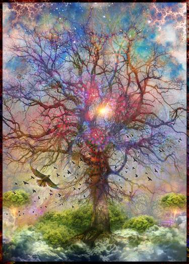 Original Surrealism Tree Mixed Media by Rubins Leonard