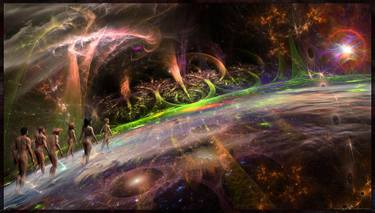 Original Surrealism Fantasy Mixed Media by Rubins Leonard