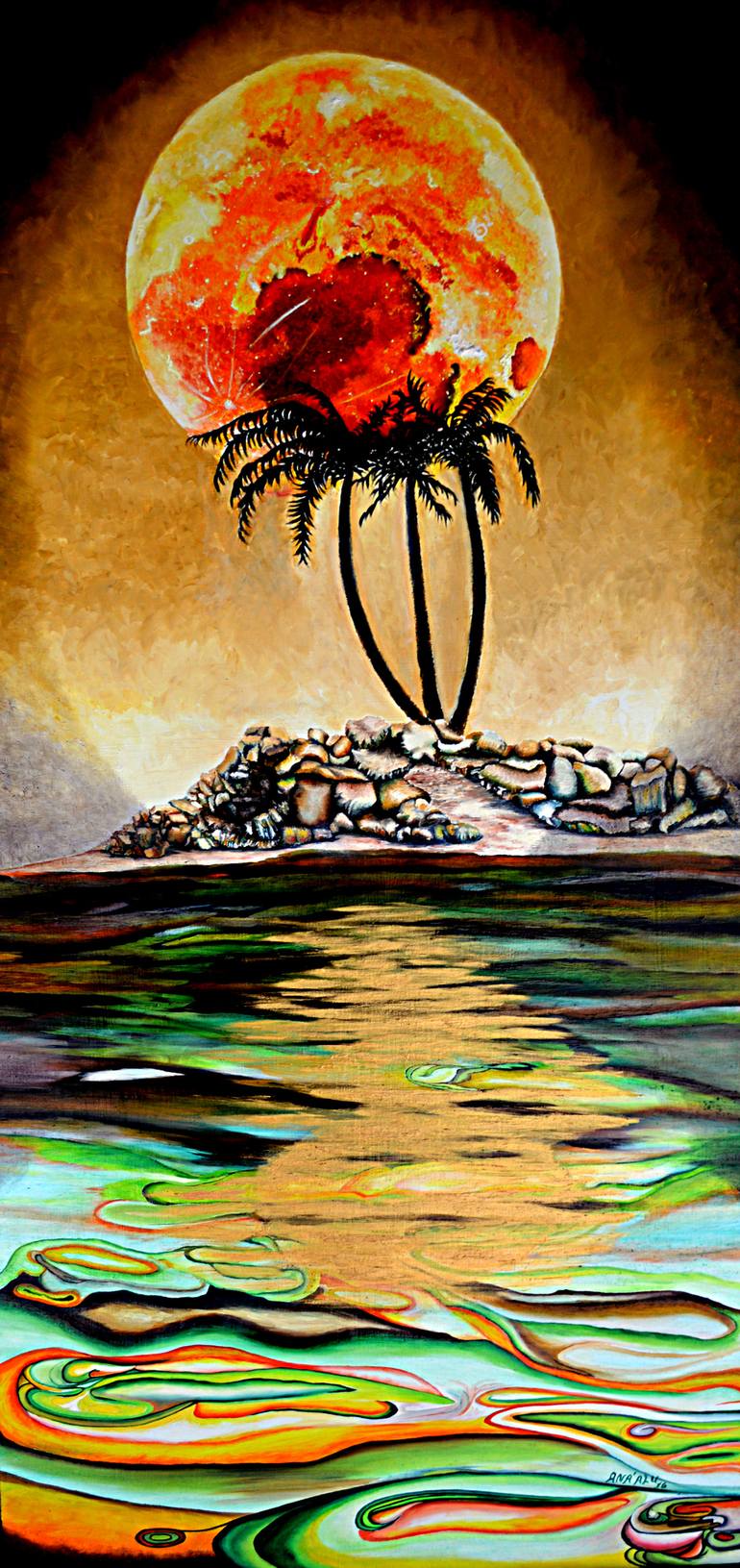Red Moon Painting by Andrew Anaalu Hollimon | Saatchi Art