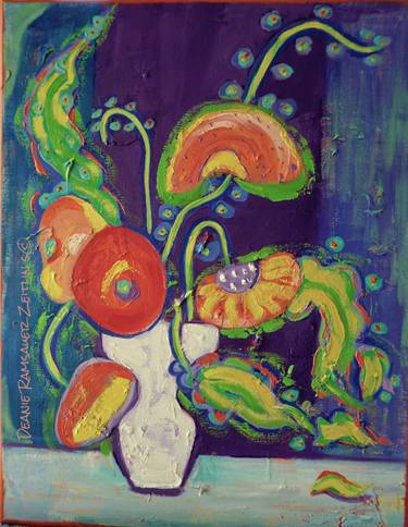 Original Abstract Expressionism Floral Painting by Deanie Ramsauer Zeitlin