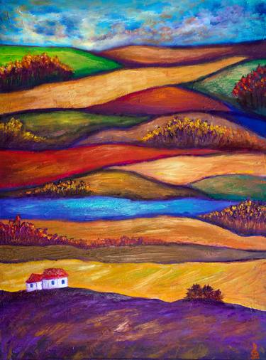 Original Art Deco Landscape Painting by Lilia Dalamangas