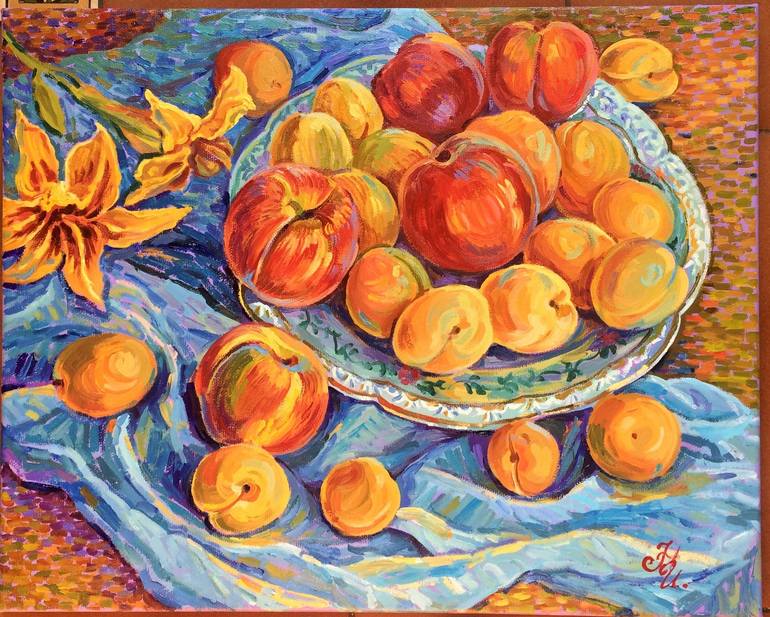 Still life with apricots and peaches Painting by Natalia Ignatyeva ...