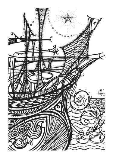Original Abstract Ship Drawings by Megan Harmer