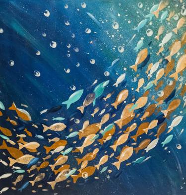 Original Abstract Fish Painting by Yevgeniya Nyrkova Kizilkaya