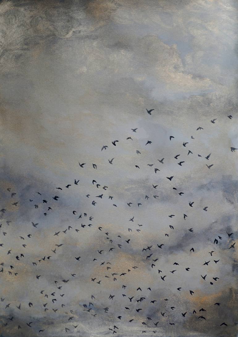 Flying in the Golden Sky Painting by Eva Nev | Saatchi Art