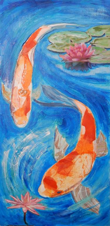 Original Expressionism Fish Collage by Joy Parks Coats
