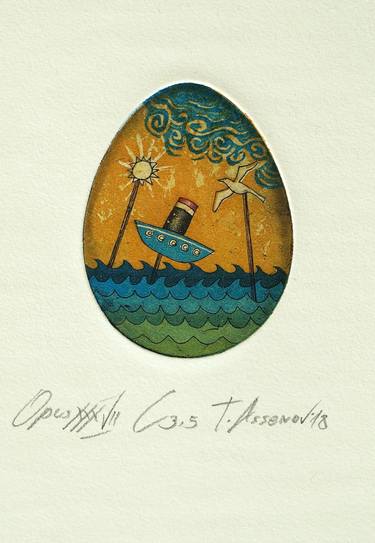 Original Conceptual Sailboat Printmaking by Teodor Assenov