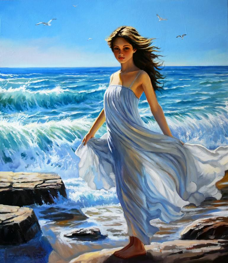 A girl who loves the sea Painting by Serghei Ghetiu | Saatchi Art