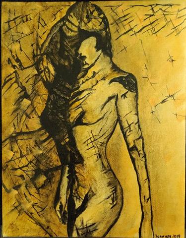 Original Abstract Expressionism Nude Painting by Helen Polishuk