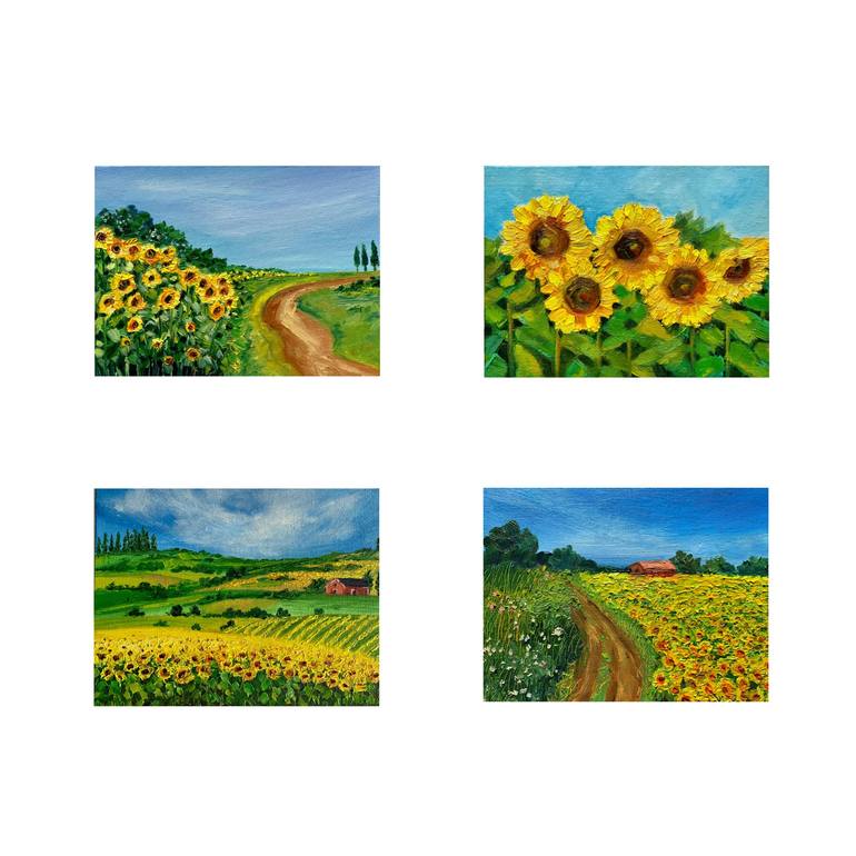 Sunflower fields Painting by Amita Dand | Saatchi Art