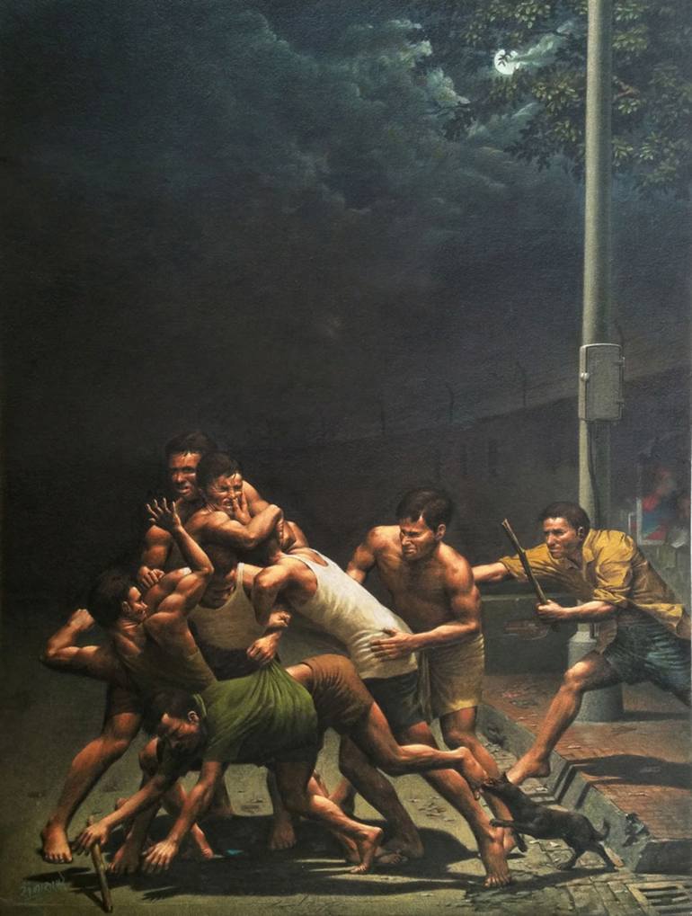 Street Fighting Painting by Sanjay Sarfare | Saatchi Art