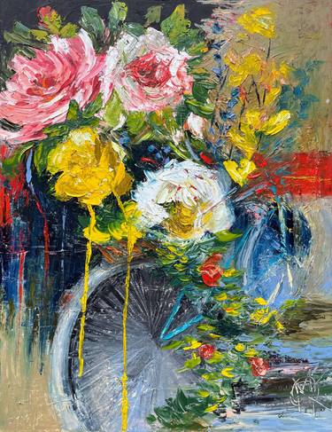 Original Abstract Expressionism Floral Painting by Mariam Qureshi
